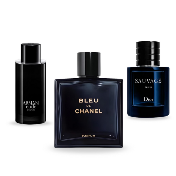 Coffret Élégance Suprême – Armani Code Parfum de Giorgio Armani, Bleu de Chanel de Chanel et Sauvage Elixir de Dior [100 ml]